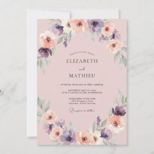Vintage Mauve Apricot Peony Wedding Invitation