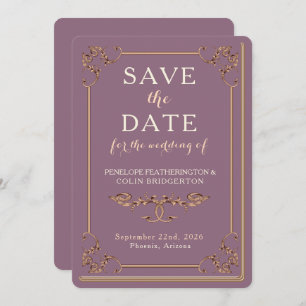 Vintage Mauve Decorative Border Library Book  Save The Date