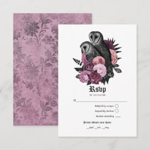 Vintage Mauve Owls Gothic Wedding RSVP Card