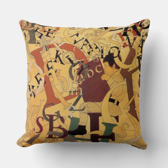 Vintage Maxfield Parrish Alphabet Cushion (Front)