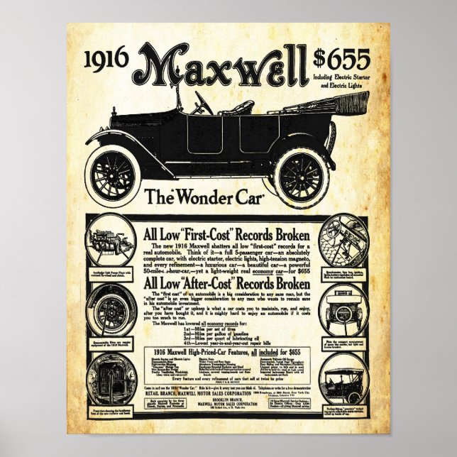 Vintage Maxwell Automobile Wonder Car Print (Front)