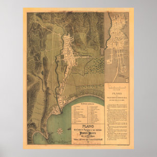 Vintage Mayaguez Puerto Rico Map (1888) Poster