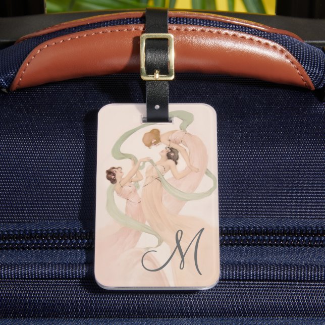 Vintage Mayflies Feminine Ladies and Monogram Luggage Tag (Front Insitu 2)