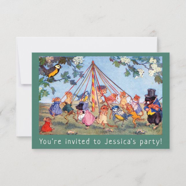 Vintage maypole animals child's party invitation (Front)