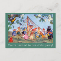 Vintage maypole animals child's party invitation