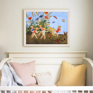 Vintage Meadow Children Playing Freddie Langeler Poster