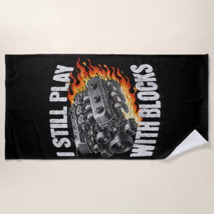 Vintage Mechanic Garage Car Engine I Still Play Wi Beach Towel
