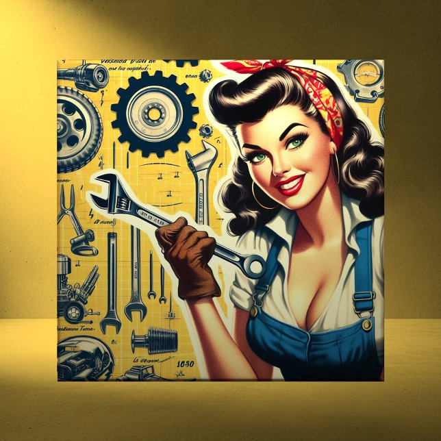 Vintage Mechanic Pin-up Ceramic Tile (Creator Uploaded)