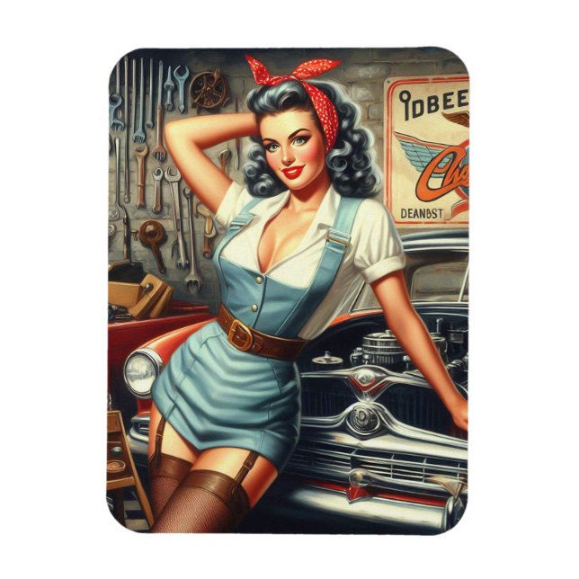 Vintage Mechanic Pin Up Magnet (Vertical)