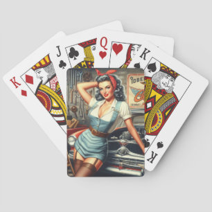 Vintage Mechanic Pin Up Playing Cards