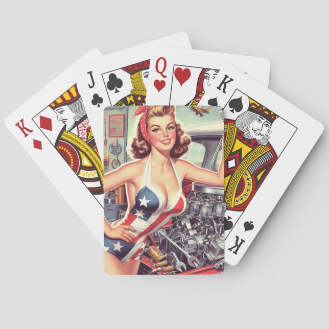 Vintage Mechanic Pin-up Playing Cards (Back)