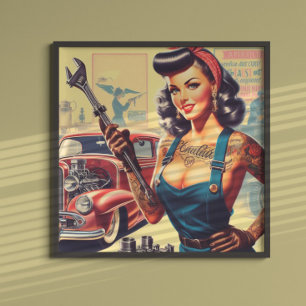 Vintage Mechanic Pin-up Poster