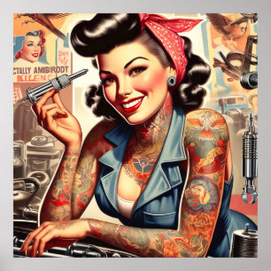 Vintage Mechanic Pin-up Poster