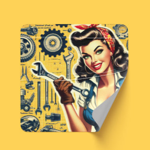 Vintage Mechanic Pin-up Square Sticker
