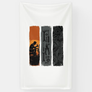 Vintage Mechanic Tools Gear Triptych Shirt Design_ Banner
