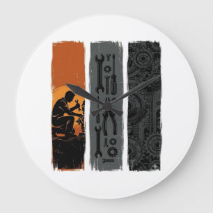 Vintage Mechanic Tools Gear Triptych Shirt Design_ Large Clock