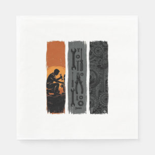 Vintage Mechanic Tools Gear Triptych Shirt Design_ Napkin