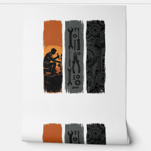 Vintage Mechanic Tools Gear Triptych Shirt Design_ Wallpaper