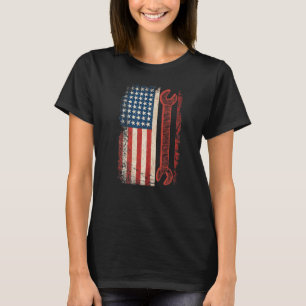 Vintage Mechanic Usa Flag American Mechanist Garag T-Shirt