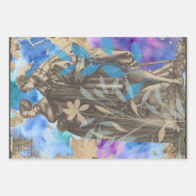 Vintage Mediaeval Couples Wrapping Paper Sheet Set (Front)