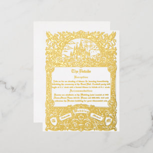 Vintage Mediaeval Fantasy Gold Foil Wedding Detail Invitation Postcard