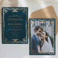 Vintage Mediaeval Gold Ivy Wedding Invitation