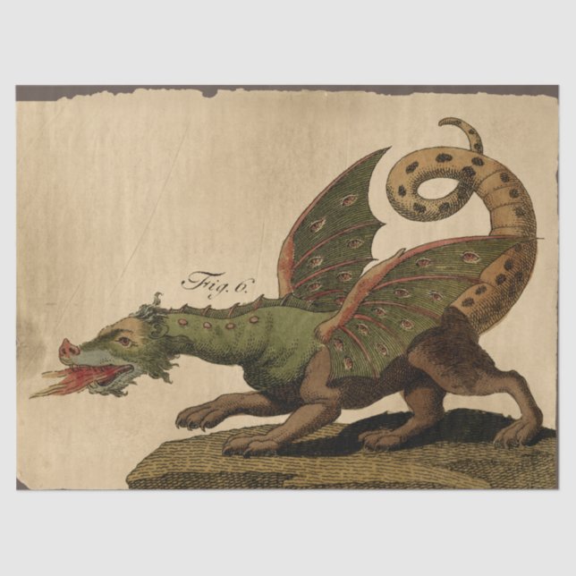 Vintage Mediaeval Green Dragon Decoupage Tissue Paper (Front)