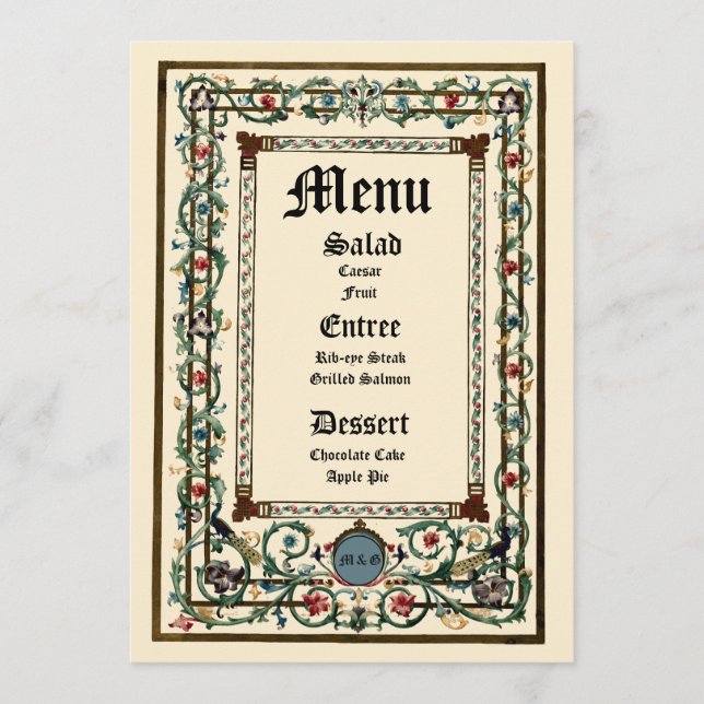 Vintage "Mediaeval" Illuminated Wedding Menu (Front)