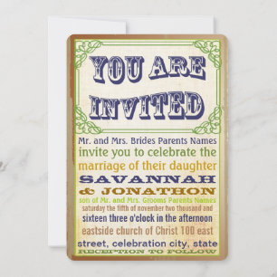 Vintage Mediaeval Old Hollywood Navy Copper Green Invitation
