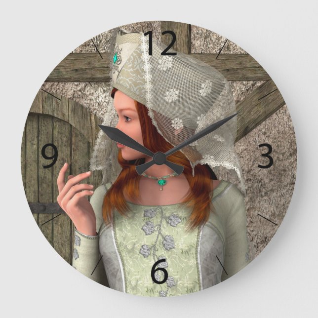 Vintage Mediaeval Princess Renaissance Art Large Clock (Front)