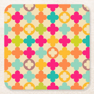 Vintage mediaeval rosette pattern square paper coaster
