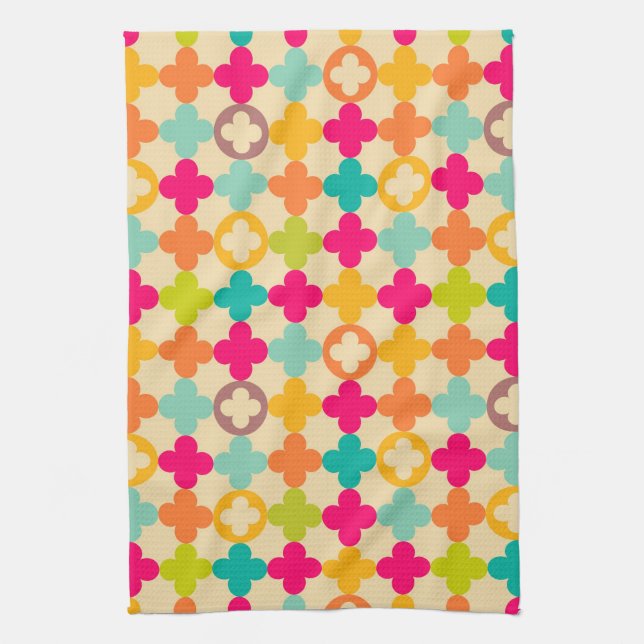 Vintage mediaeval rosette pattern tea towel (Vertical)
