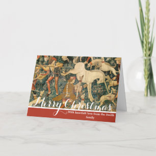 Vintage Mediaeval Unicorn Defends Himself Art Holiday Card