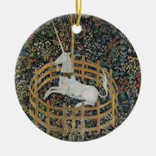 Vintage Mediaeval Unicorn in Captivity Art Ceramic Ornament