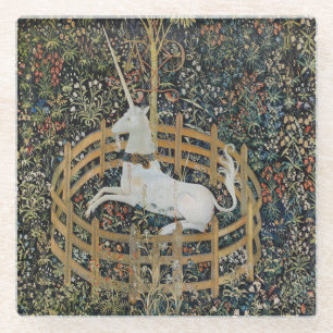 Vintage Mediaeval Unicorn in Captivity Art Glass Coaster