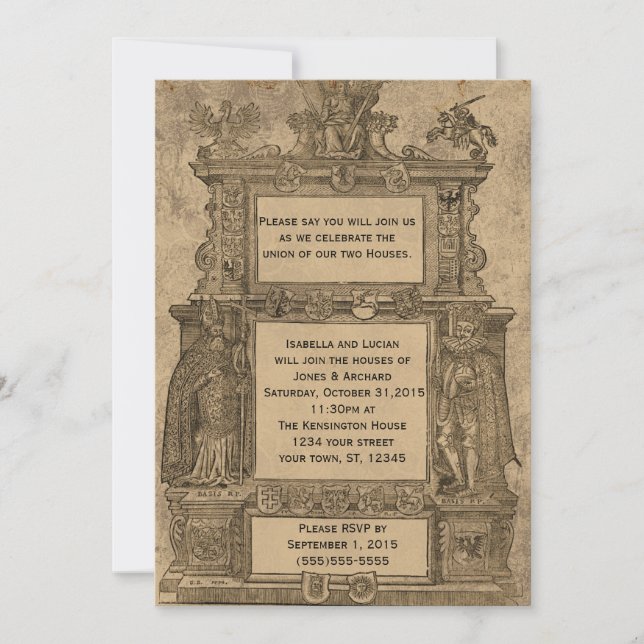 Vintage Mediaeval Woodcut Gothic Wedding invites (Front)