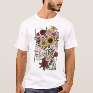 Vintage Medical Anatomy Skull Flower Doctor  T-Shirt