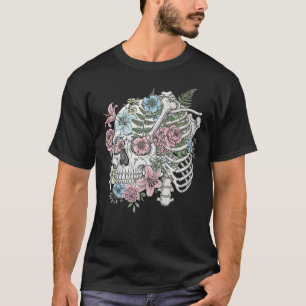 Vintage medical anatomy skull flower T-Shirt