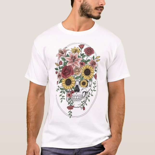 Vintage medical anatomy skull flower T-Shirt (Front)