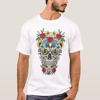 Vintage medical anatomy skull flower T-Shirt
