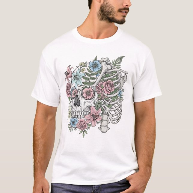 Vintage medical anatomy skull flower  T-Shirt (Front)