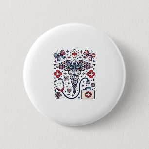Vintage Medical Caduceus Patriotic Nurse Vector De 6 Cm Round Badge