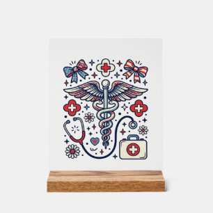 Vintage Medical Caduceus Patriotic Nurse Vector De Acrylic Sign