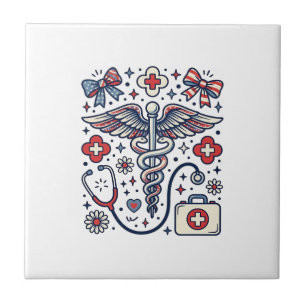 Vintage Medical Caduceus Patriotic Nurse Vector De Ceramic Tile