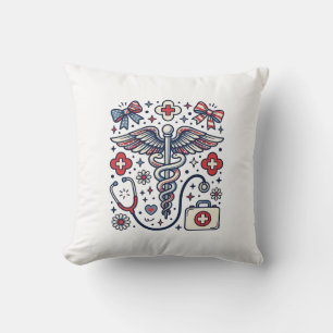 Vintage Medical Caduceus Patriotic Nurse Vector De Cushion