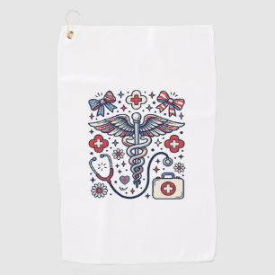 Vintage Medical Caduceus Patriotic Nurse Vector De Golf Towel