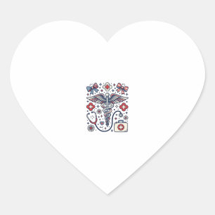Vintage Medical Caduceus Patriotic Nurse Vector De Heart Sticker