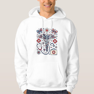 Vintage Medical Caduceus Patriotic Nurse Vector De Hoodie