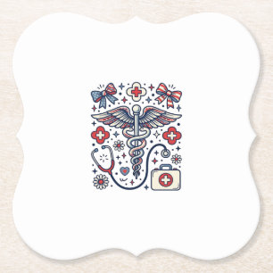 Vintage Medical Caduceus Patriotic Nurse Vector De Paper Coaster