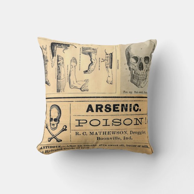 Vintage Medical Skull Poison Anatomy Pillow (Front)